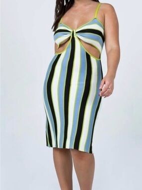 Princess Polly Parker Striped Cutout Midi Dress in Blue, Black & Lime Size 4